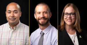 Assistant professor of economics, Dr. Dennis Guignet (center) won the Dean’s Club Research Prize at Appalachian State University. Marketing professor, Dr. Neel Das (left), and finance professor Dr. Brandy Hadley (right) earned second place prizes 