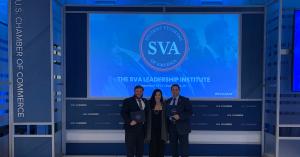 Grayson Farmer, of Purlear, a senior marketing major and student veteran at Appalachian, far left, with Siobhan Norris, program manager of military and veteran education for the University of North Carolina System Office, center, and Joe Wessel, student veteran and president of the University of North Carolina at Wilmington's Student Veterans Association, at the eighth annual Student Veterans of America Leadership Institute in Washington, D.C.