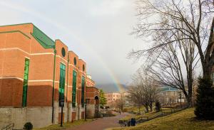 The weather is predictably unpredictable, and -- as Appalachian State University students and faculty can attest -- seemingly more so in Boone, North Carolina, than in other locales. A February morning is captured in this photo by MBA alumnus and Appalachian assistant marketing director Chris Grulke '18. Grulke snapped the picture of Peacock Hall during unseasonably pleasant weather, around 52 degrees at approximately 10:00 a.m. on February 5, 2019. The path to Peacock Hall (and perhaps a pot of gold?) is b