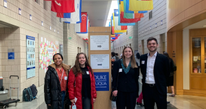 The students are Economics Junior Sitara Bren, Senior Sustainable Development Major Bella Carpenter, Senior Management Major Josh Derienzo, and Senior International Business Catie Holder. 