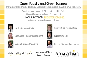 Holshouser Ethics Luncheon on Green Faculty and Green Business to be held January 29