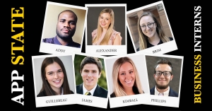 From left, clockwise, are App State summer business interns Wendell Addy, Callie Alexander, Ashley Brim, Logan Phillips, Haley Kimball, Sean Janes and Olivia Guillebeau