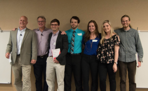 Winning students pictured with Entrepreneurship Director Erich Schlenker (left) at Appalachian's 2017 Big IDEA Pitch Competition