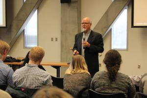 Dr. David Schrader, a sports analytics educator from Teradata University Network, spoke with students on the campus of Appalachian State University November 14, 2017