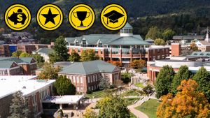 U.S. News & World Report, The Princeton Review, Forbes magazine, The Wall Street Journal, Washington Monthly magazine and Money.com have named App State among the nation’s top schools for 2025–26, recognizing the university for its academics, innovation, value, benefits for student veterans and more. This aerial image of App State’s Boone campus, taken Sept. 18, shows the beginnings of fall color dotting campus trees. 