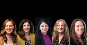 The five Appalachian State University faculty who were accepted into and participated in the virtual 2021 BRIDGES Academic Leadership for Women program sponsored by the University of North Carolina at Chapel Hill. Pictured, from left to right, are Melissa Bryan; Dr. Melissa Gutschall; Dr. Lakshmi Iyer; Dr. Amy Milsom; and Dr. Trina Palmer. 