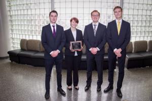 Neil Agnew, Madeline Hamiter, Joshua Lee and Andrew Crumpler earned first place at the 2019 North Carolina CFA Institute Research Challenge