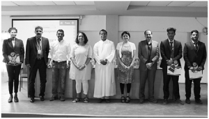 The pictured Walker College of Business faculty members are Dr. Jamie Parson, Assistant Professor of Finance (pictured fourth from left), Dr. Lakshmi Iyer, Professor of Information Systems and Director of the Applied Data Analytics program (fourth from right) and Dr. Dinesh Dave, professor  and director of supply chain management (third from right). 