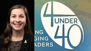 Jackie Garner and "4 Under 40" graphic