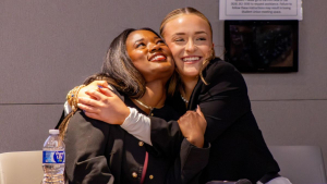 Hatcher and Ford embrace