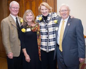 Standing left to right, John and Faye Cooper, Appalachian State University Chancellor Sheri N. Everts and Mayor Roy James Maness. The Coopers and Maness were recently named honorary alumni by the university’s alumni association. Photo by Marie Freeman