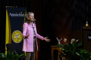 Pamela Mars Wright, former chair and director of the board that governs the $40 billion Mars Inc., delivered the 63rd Harlan E. Boyles Distinguished Lecture on March 17 at Appalachian State University’s Holmes Convocation Center. 