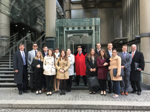 Twelve Appalachian State University students traveled to London with Brantley Board of Advisors members during the university's spring break, March 5-9, as part of a Walker College of Business international markets course.