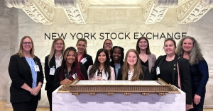 Keira Andrews, Carmen Concepcion, Carolina Davidson, Nevaeh Knox, Hannah Lackey, Cassidy Rogers, Ginny Shires, Amani Stanley and Sharon Ware participated in a close-up tour of the New York financial world as part of the 2023 Women in Financial Services Initiative