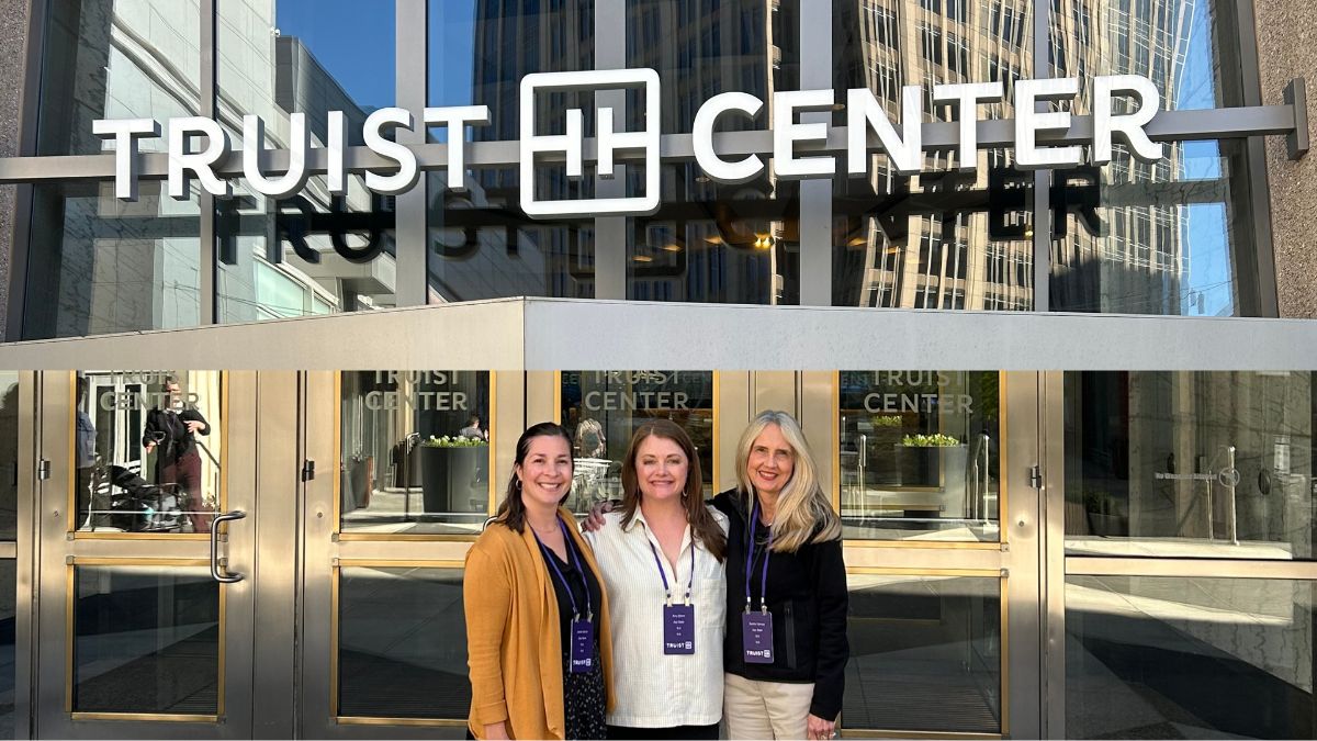 App State Employees at Truist From left are App State employees Jackie Garner, Amy Odom and Walker College of Business Dean Sandra Vannoy onsite at Truist for the Truist Immersive Learning Experience